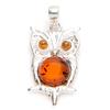 [P6623] - Серебряный кулон «Большая сова» Янтарь (родиевое покрытие) - 28x15 мм