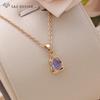 Fashion Irregular Light Purple Water Drop Pendant Necklace For Women Party Daily Champagne Gold Color Jewelry