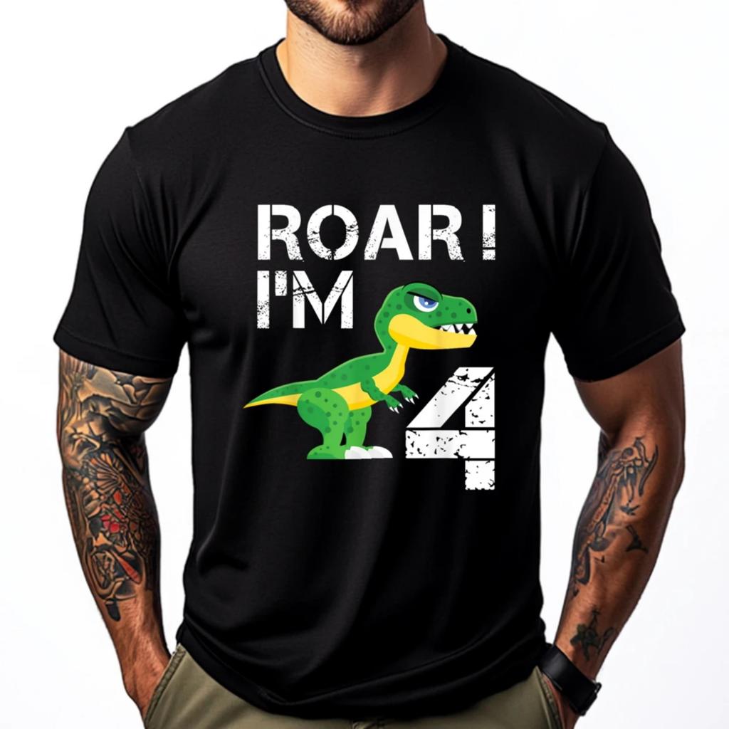 Roar Im 4 Shirt 4 Year Old Birthday Dinosaur Shirts Mens Clothing Plus Size Camisas De Hombre