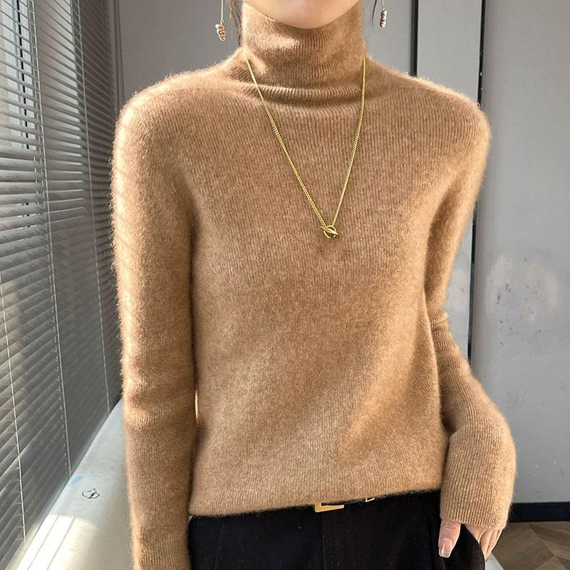 Женский вязаный свитер с высоким воротником, с длинными рукавами, облегающий, эластичный, в рубчик, женский осенне-зимний базовый свитер и пуловер