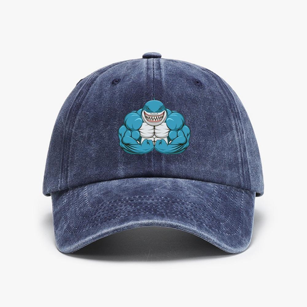 Muscle Sharks Unisex Fitness Hat Simple Style Suitable for Unisex and Women Hats Adjustable Distressed Washed Baseball Caps
