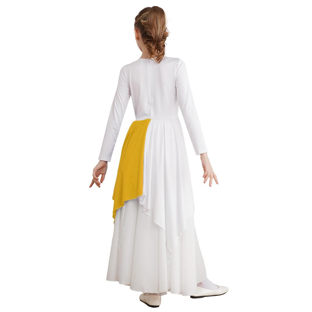 Платье для выступления Girls Worship с длинным рукавом, металлическим контрастом и асимметричной юбкой, костюм для лирического танца