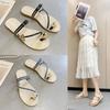 Women's Slippers and Ladies Sandals Gold Low Heel Shoes Wedge Summer 2024 Open Toe Slides Outside Flip Flops Trend New Fashion I