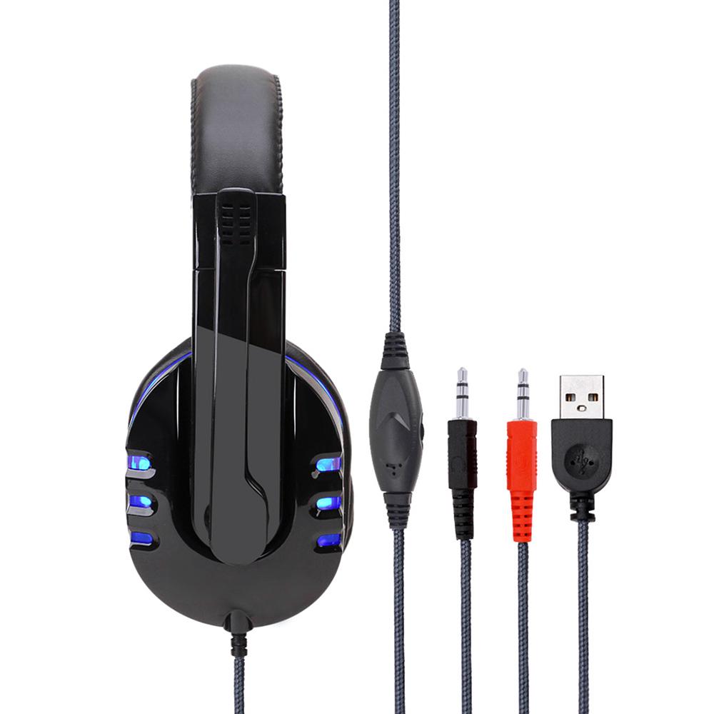 SY733MV Wired Computer Gaming Headphones Over-ear Game Headset With Microphone AUX USB Port Volume Control for PC