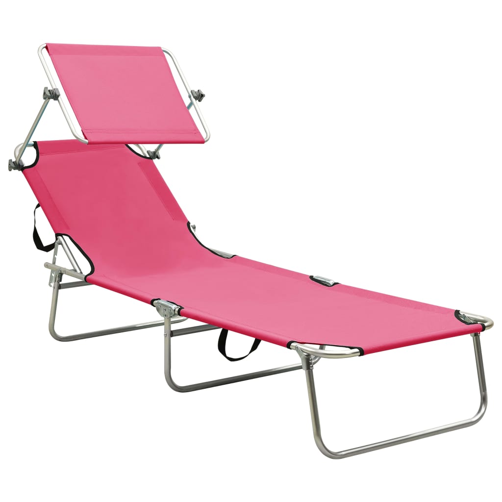 vidaXL Klappliege mit Sonnendach Stahl Rosa