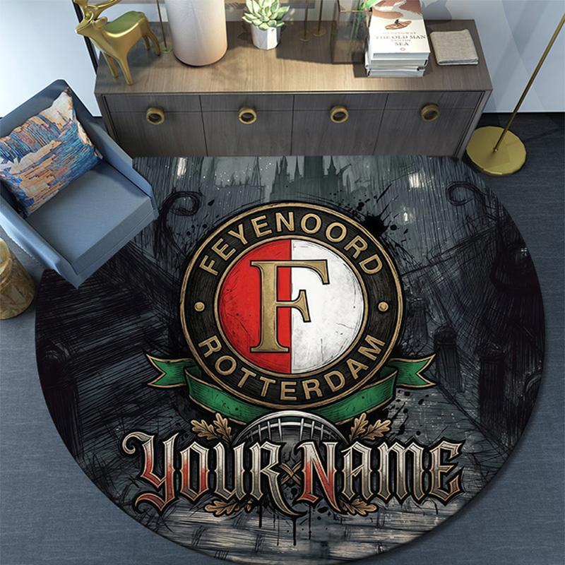 Custom Name Feyenoord2 Round Area Rug,Carpet Rug for Living Room Bedroom Sofa Playroom Decor,Non-slip Floor Mat