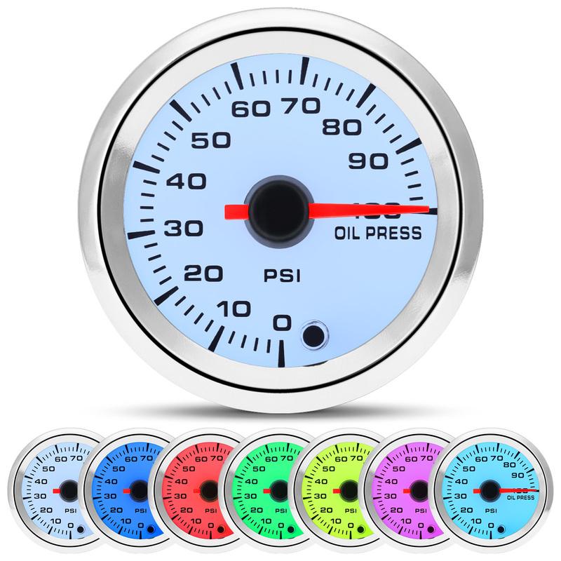 52mm Oil Pressure Gauge Boost Tachometer Voltmeter Air-Fuel Ratio Water Temp Oil Temp EGT Gauge Change 7 Colors Fit for 12V Car