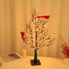 LED Vintage Glowing Tree with Cardinals Twinkle Trees Lamp Lifelike Berry Branch Lights Festive Holiday Party Decorations