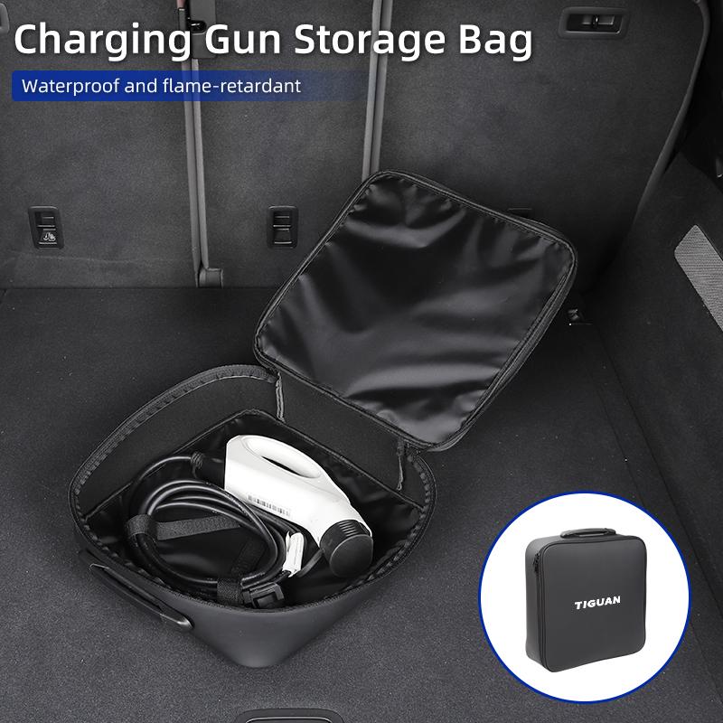 PIG1 New Energy Vehicle Charging Gun Storage Pouch Waterproof Leather Car Organizer Bag For VW Tiguan Golf Passat mk5 mk6 CC Golf 5 7