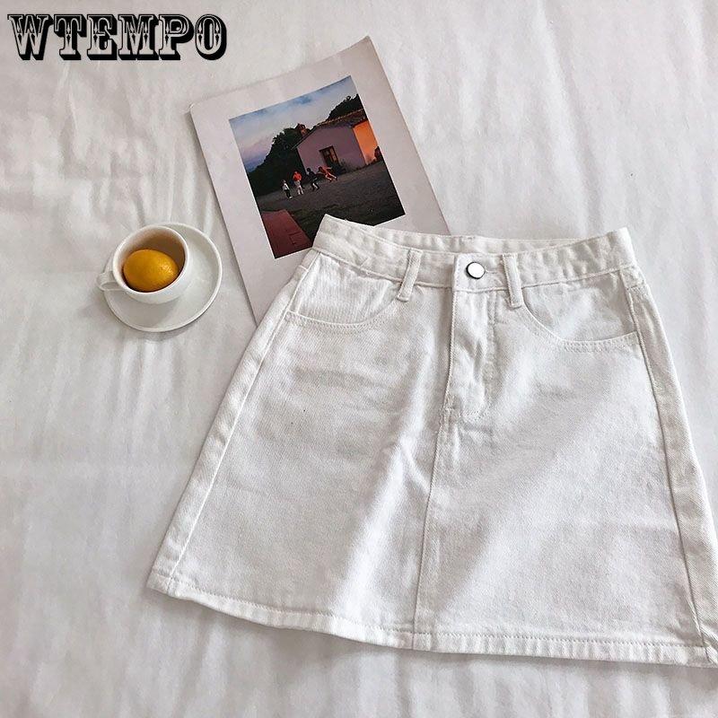 Женская летняя универсальная джинсовая полуюбка с высокой талией, корейская версия студенческой простой однотонной короткой юбки трапециевидной формы на бедрах