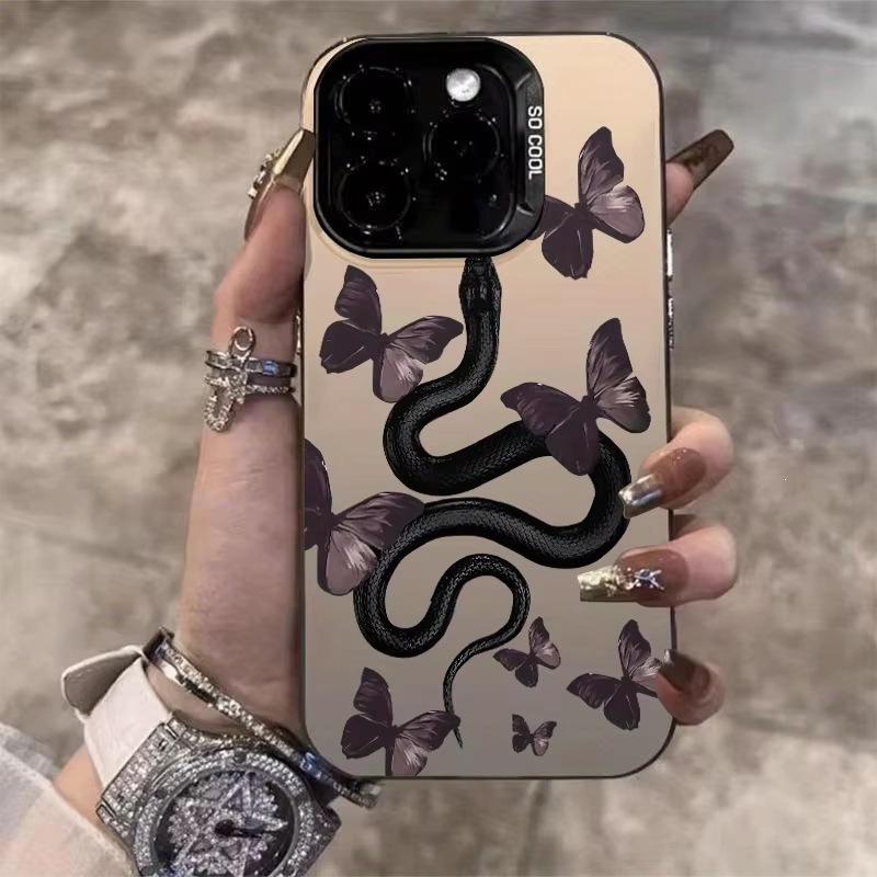 Чехол для iPhone 16 Pro Бабочка и Змея 15/14/13 Лазерный 12 Apple 11XsMax/Plus Модный x