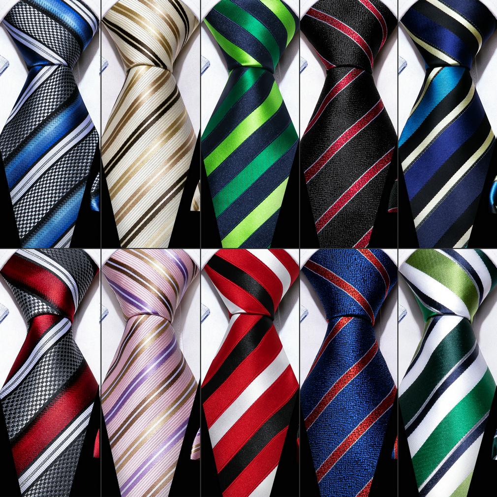 Barry.Wang Classic Tie for Men Woven Silk Striped Neckties Handkerchief Set Cufflinks Formal Casual