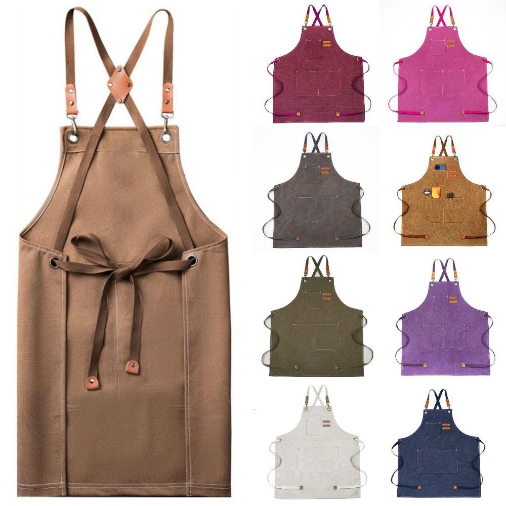 Canvas Kitchen Aprons Multi-pocket Barista Apron New Chef Work Apron  Kitchen