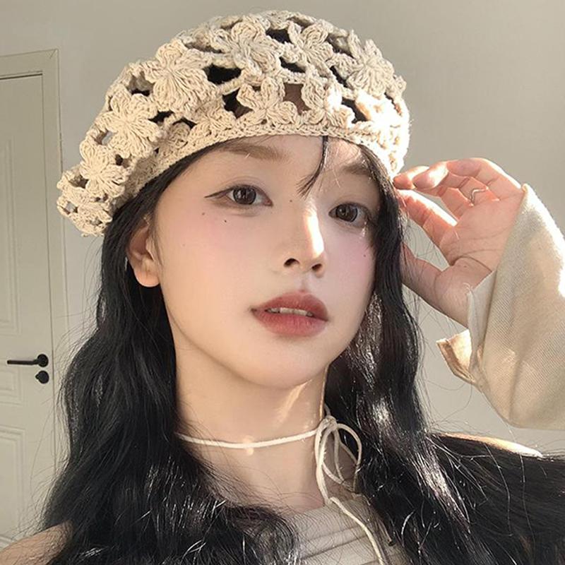 Летняя женская однотонная цветочная шляпа с ажурным беретом в стиле французского художника