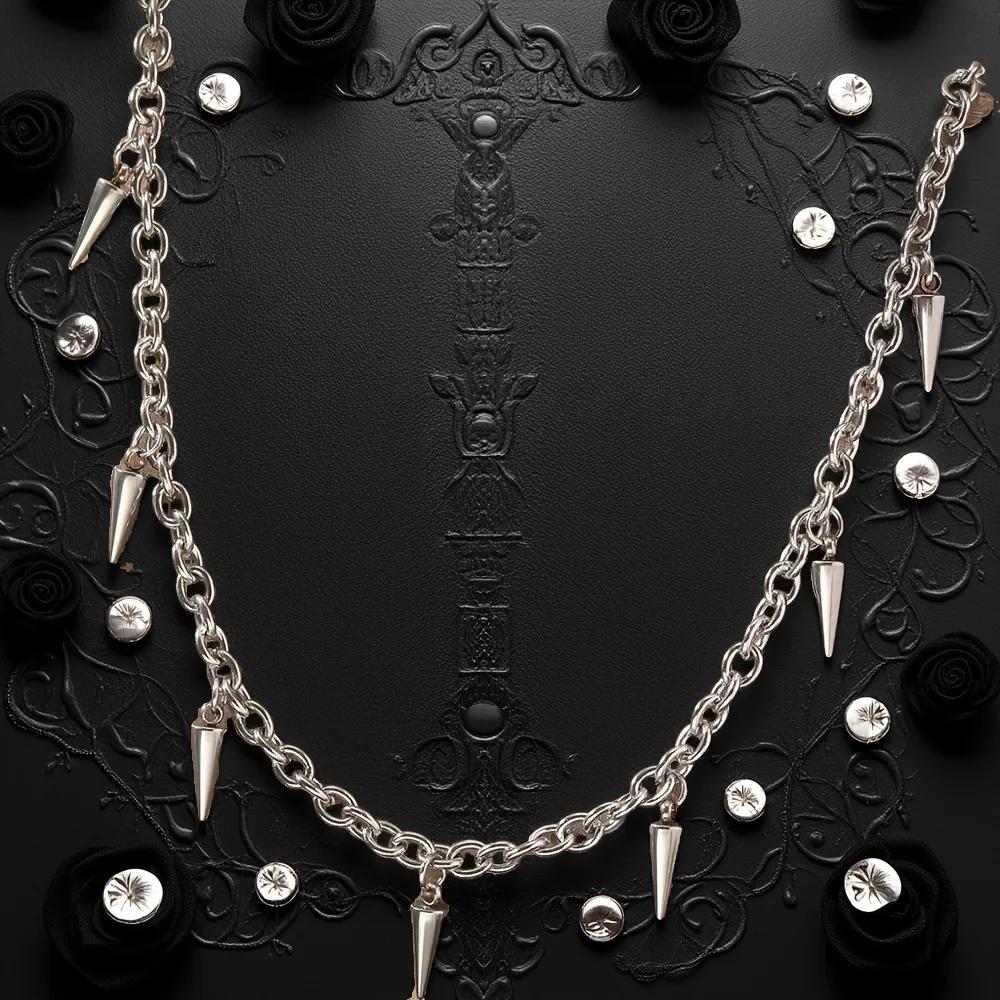 Men Punk Rivet Tassel Necklace Hip Hop Women Fashion Geometric Titanium Steel Chain Necklace