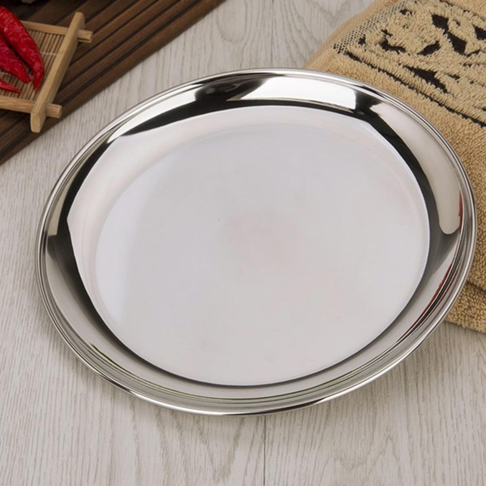 Круглая утолщенная десертная однослойная тарелка из нержавеющей стали, посуда для барбекю