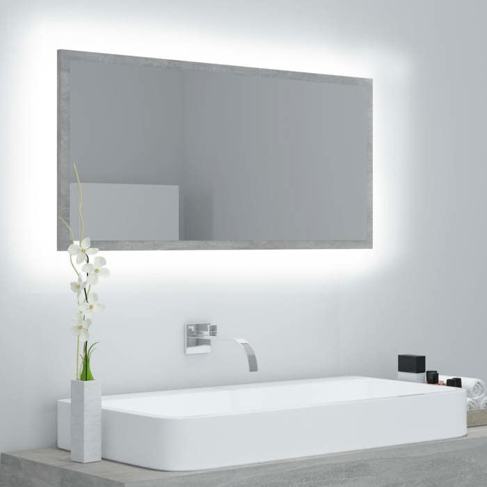 VidaXL Miroir à LED de salle de bain Gris béton 90x8,5x37 cm Acrylique 804936