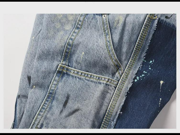 Мужские модные брюки-клеш с чернильными пятнами и контрастной строчкой