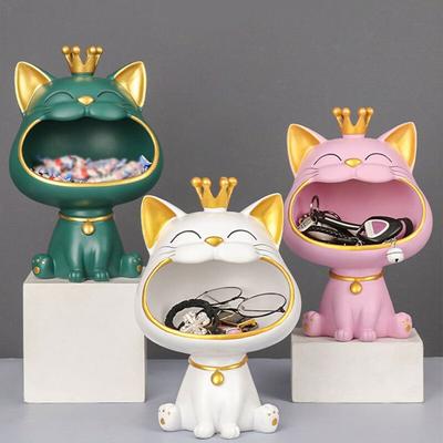 Fortune Crown большой рот кошка входной лоток для хранения ключей декоративное украшение, легкая роскошная скульптура в подарок на новоселье