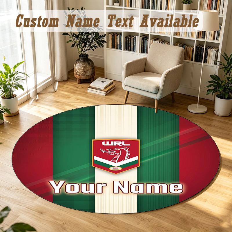 Round Rug Custom NameWales Rugby Pattern Non Slip Carpet Home Floor Decor