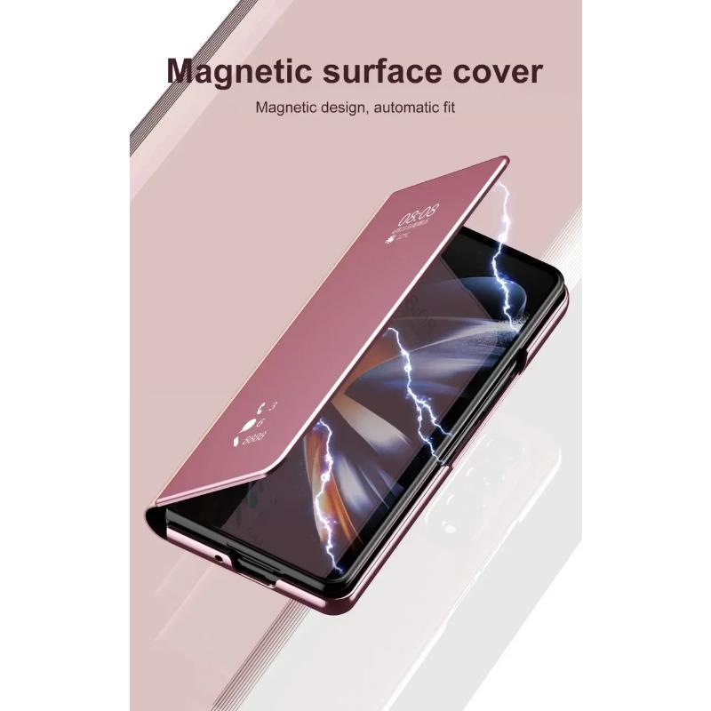 Чехол-книжка с зеркалом, защитный чехол Smart View Kickstand для Samsung Galaxy Z Fold 6, 5, 4, 3, 2 с держателем подставки, защитный металлический противоударный
