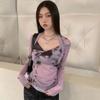 Уличная одежда Фиолетовый сетчатый топ с длинным рукавом See Through Весна Лето Футболка Женская одежда Y2k Tie Dye 90s Футболка Femme