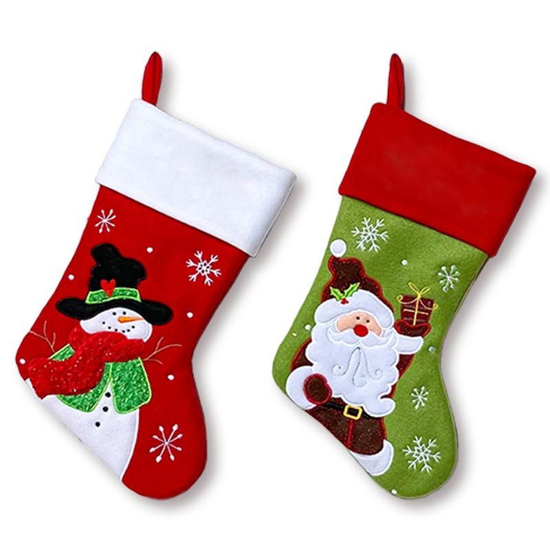 Christmas stockings old man snowman elk brown linen plaid Christmas gift stockings decorative candy bag