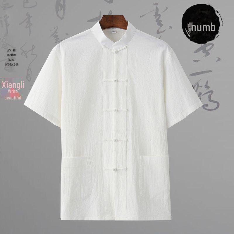 Мужской костюм Тан из хлопка и льна: Древний стиль ханьфу для медитации и чайных церемоний - весна, лето, осень.