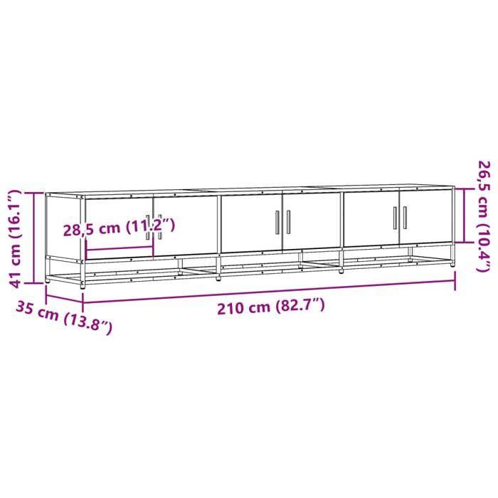 VidaXL Meuble TV sonoma gris 210x35x41 cm bois d'ingénierie, support TV, buffet TV, meuble multimédia, banc TV, meuble hifi, 3300793