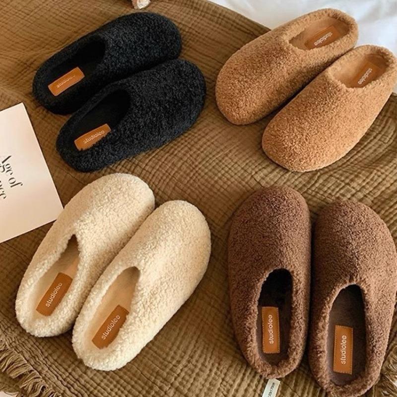 Wool version grape ma bag head one pedal thermal cotton shoes plush half slippers women wear autumn and winter