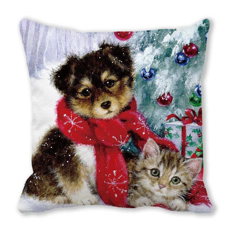 Рождество кошка собака 2022 новый год рождественское украшение подушка наволочка снеговик подарок