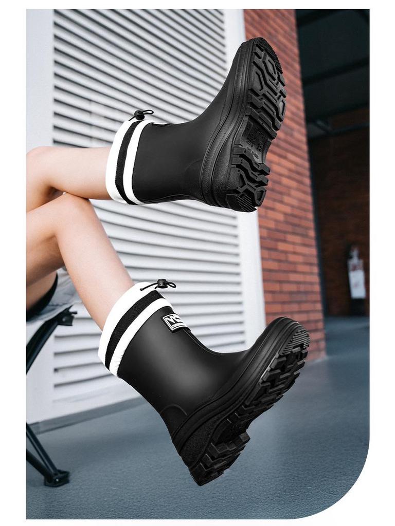 Женские водонепроницаемые резиновые сапоги до середины икры с бархатной подкладкой: Кулиска, Износостойкий, Нескользящая резина для трансграничной моды