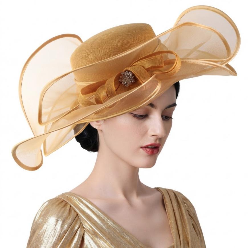 European and American imitation hemp exaggerated mesh top hat, horse racing festival top hat, ya banquet party headdress, head flower women's church