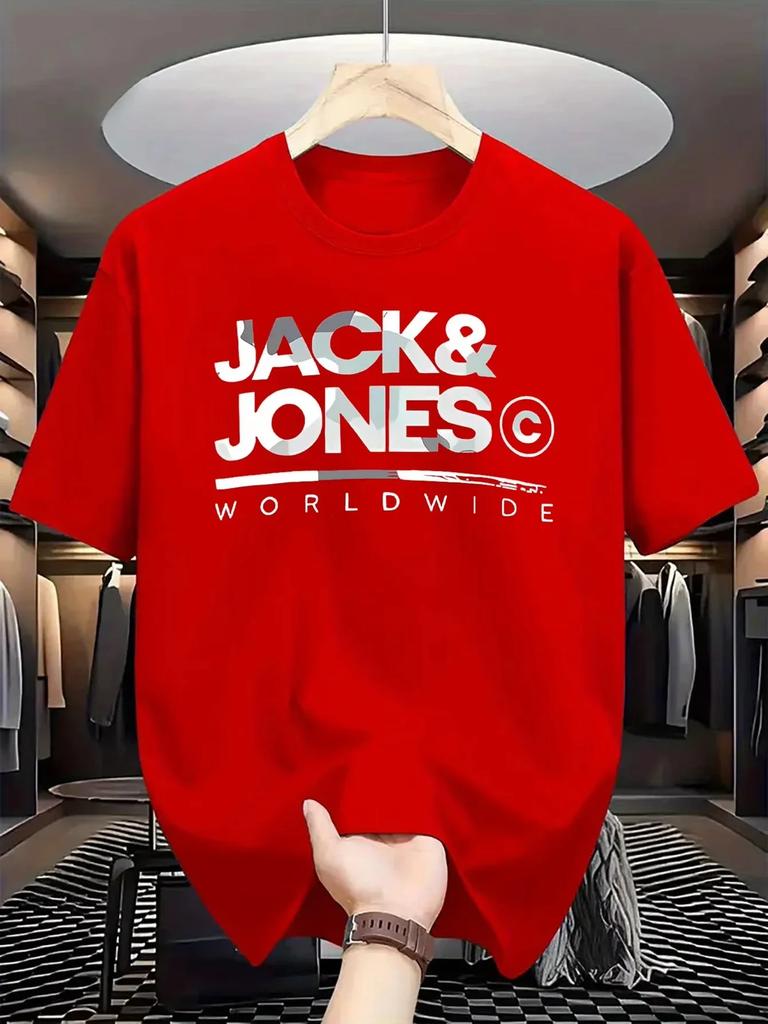 Летняя мужская мода 100% чистый хлопок футболка, модная и удобная jack&jones с принтом свободный уличный топ
