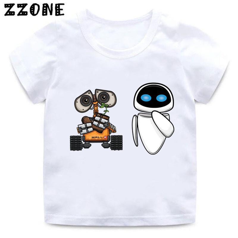 Movie Wall-E and Eve Print Cartoon Kids T-Shirts Funny Girls Clothes Baby Boys Short Sleeve White T shirt Summer Children Tops
