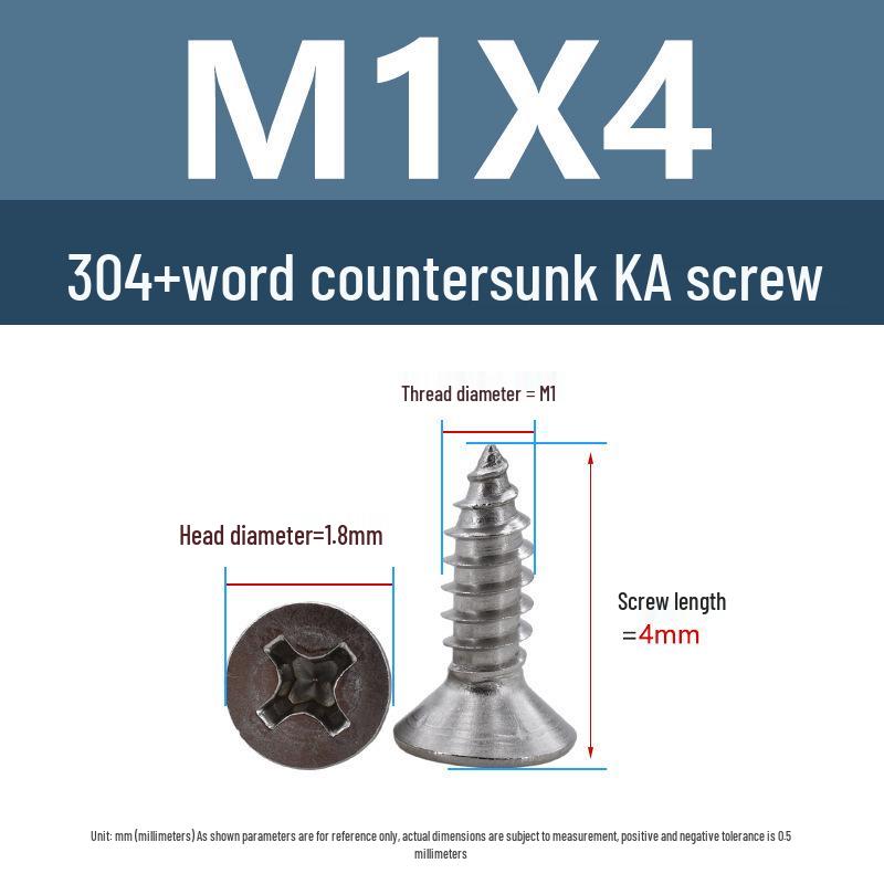 Yigu 304 Stainless Steel Phillips Flat Head Self-Tapping Screws M1-M2.5