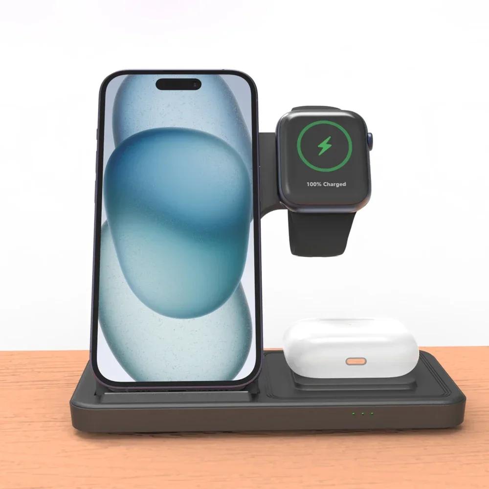 15 Вт 3 в 1 беспроводная зарядная подставка для iPhone 15 14 13 12 11 Pro Max Apple Watch 9 8 7 6 SE AirPods Pro 2 3 быстрая зарядная станция