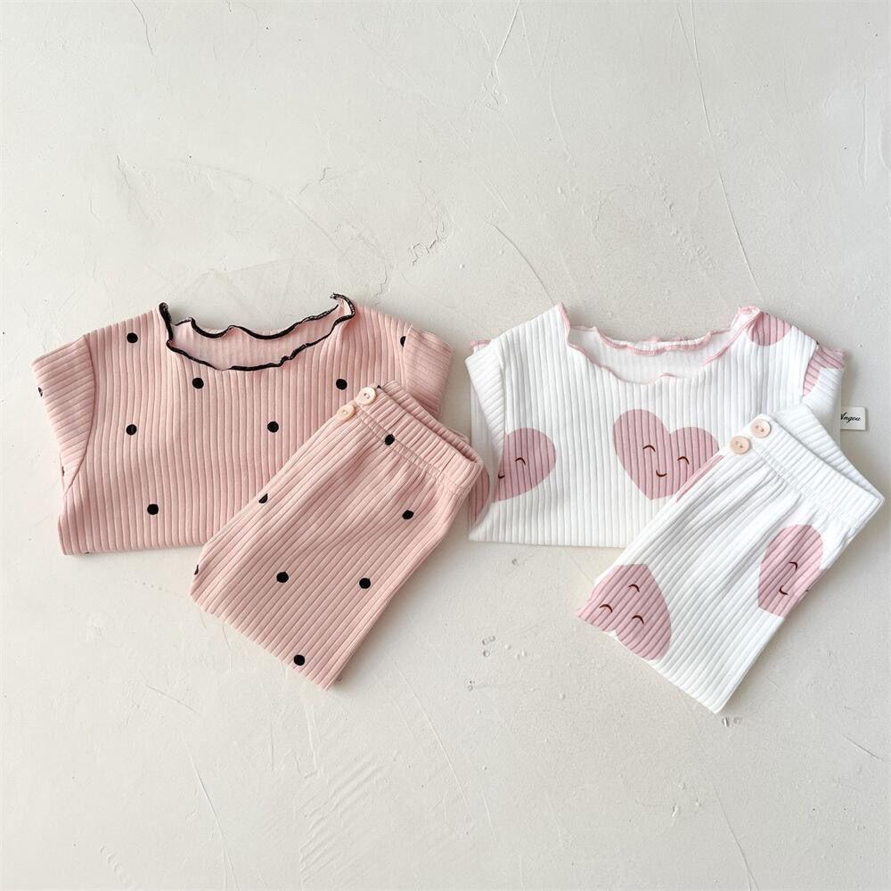 Polka Dot Korean Style Pajamas - Spring & Autumn Girls' Two-Piece Home Suit for Kids