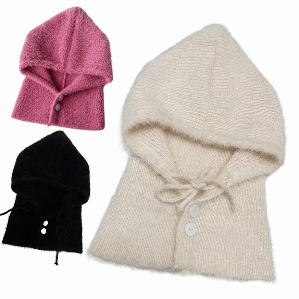 Hat and Scarf Integrated Women Balaclava Plush Windproof Cap Knitted Beanies Outdoor