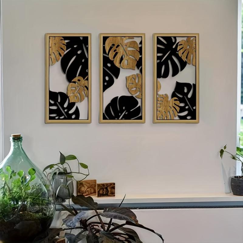 3 шт./комплект настенного декора фермерское искусство бохо современное изготовленное настенное искусство полые листья дома деревянная настенная подвеска гостиная