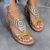 Women's Rhinestones Wedge Sandals Comfortable Med Heels Gladiator Shoes Woman Bohemian Style Summer Beach Sandalias Mujer 2025