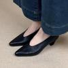 Fashion 2025 Women's Loafers Leather Luxury Shoes Grade Beige Heels Black Pumps Square Toe Elegant Shoes For Women