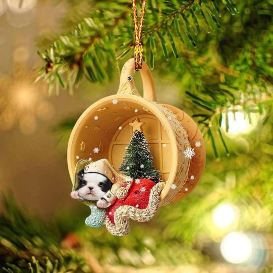 Animals Sleeping In A Tiny Cup Christmas Ornament Acrylic 2D Dog/Ferret/Sheep Christmas Tree Hanging Ornament for Holiday Decor