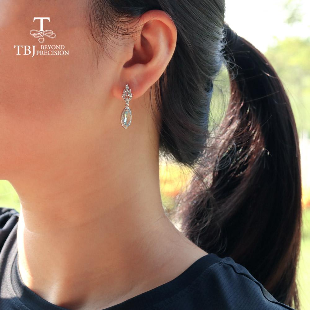 Новинка 2022 года, серьги с застежкой из натурального бразильского небесно-голубого топаза, висячие серьги из натурального драгоценного камня, изысканные украшения для женщин, серебро 925 пробы