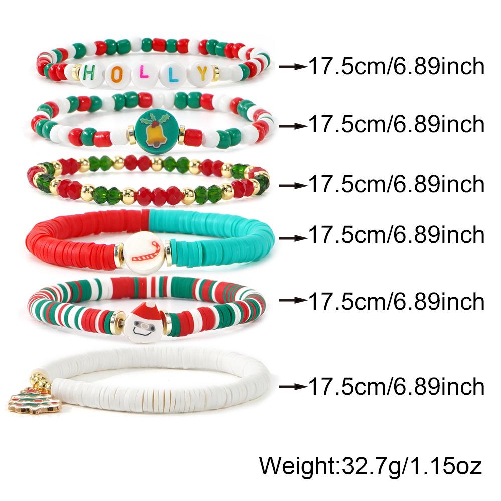European & American Style Polymer Clay Bead Bracelet: Santa, Snowflake, Christmas Tree Elastic Design