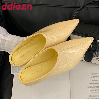 Модные женские шлепанцы на низком каблуке, шлепанцы для женщин, мюли, весенне-летняя мода, с острым носком, женские шлепанцы на каблуке, сандалии, обувь