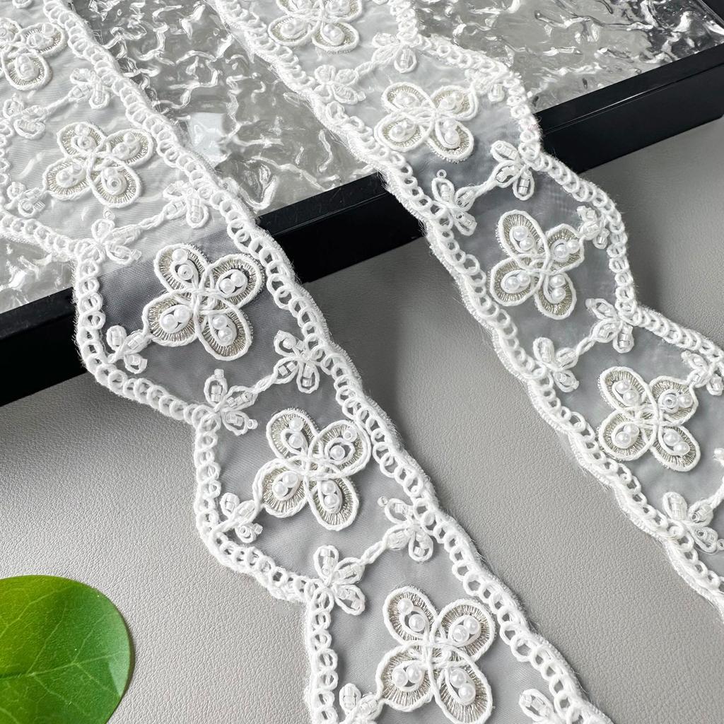 White Lace Handmade Beads Embroidery Barcode Clothing Window Decoration Home Accessories Barcode Lace Accessories
