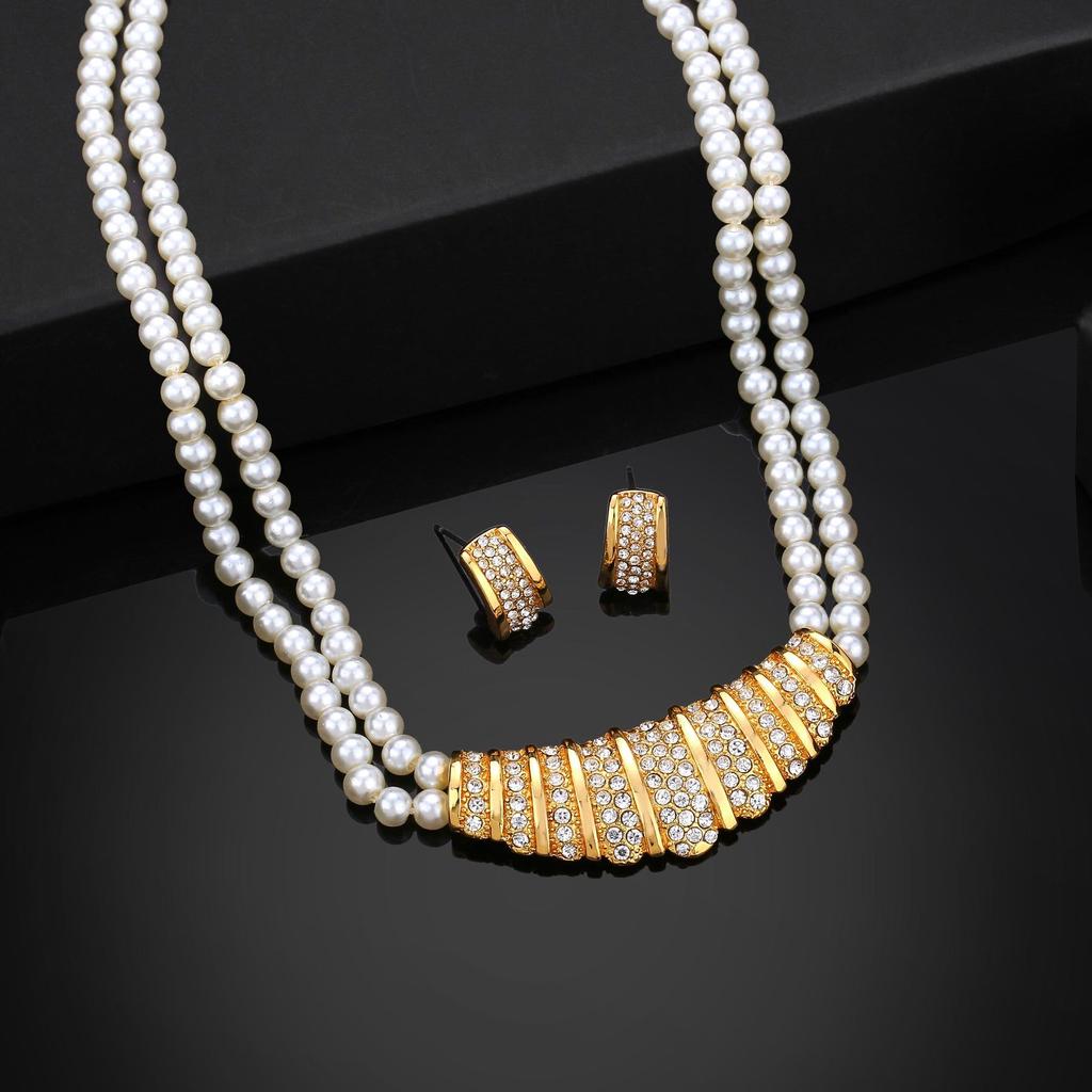 Комплект позолоченного сверкающего колье Estele для женщин с кристаллами и жемчугом