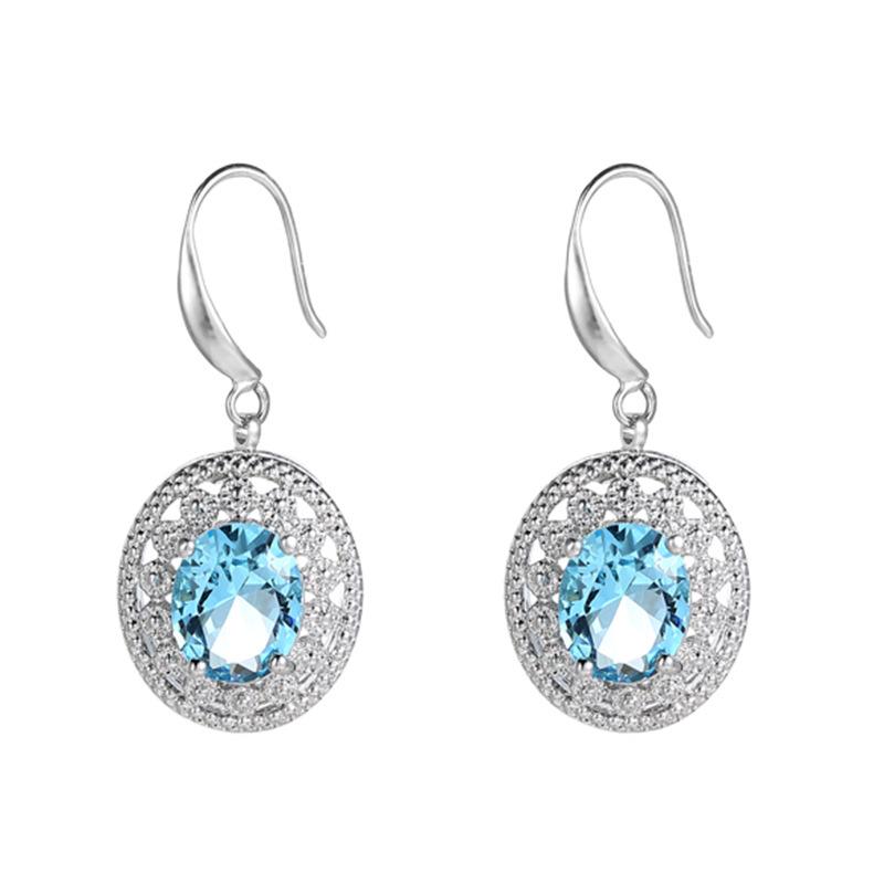 Exquisite Sea Blue Zircon Topaz Dangle Earrings for Women