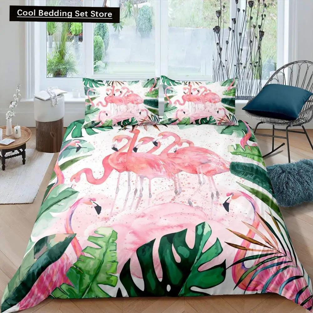 Фламинго пододеяльник комплект постельного белья для девочек цветы тропические животные розовый цветочный полиэстер одеяло покрывало для девочек детей женщин